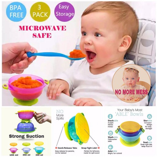 Best Suction Baby Bowls with Seal-Easy Lids 3pcs pack ( SAFE BPA FREE )